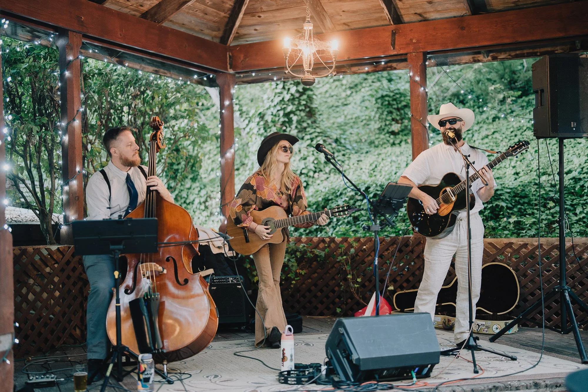 Live band playing in the gazebo during a wedding