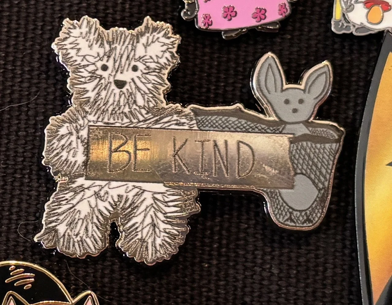 Be Kind bear and bat pin