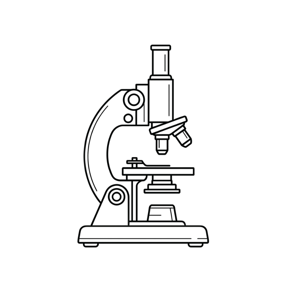 An engineering wireframe icon of a microscope, representing deep forensic IT auditing, security analysis, and vulnerability tracking by Good Operations