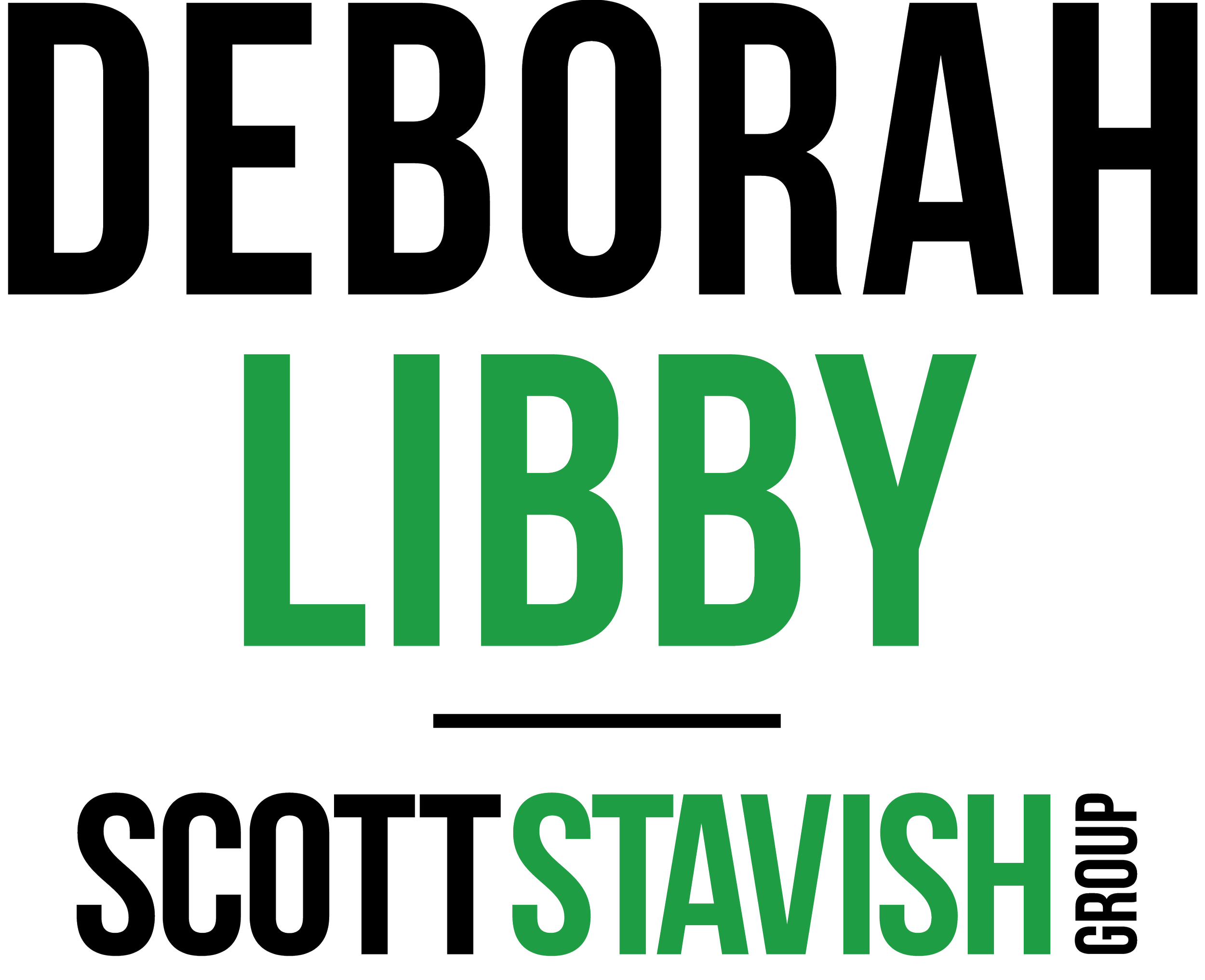 Text graphic reading "DURBAN LIBBY STAVISH" with the word "LIBBY" and "STAVISH" emphasized in green and the rest in black outline.