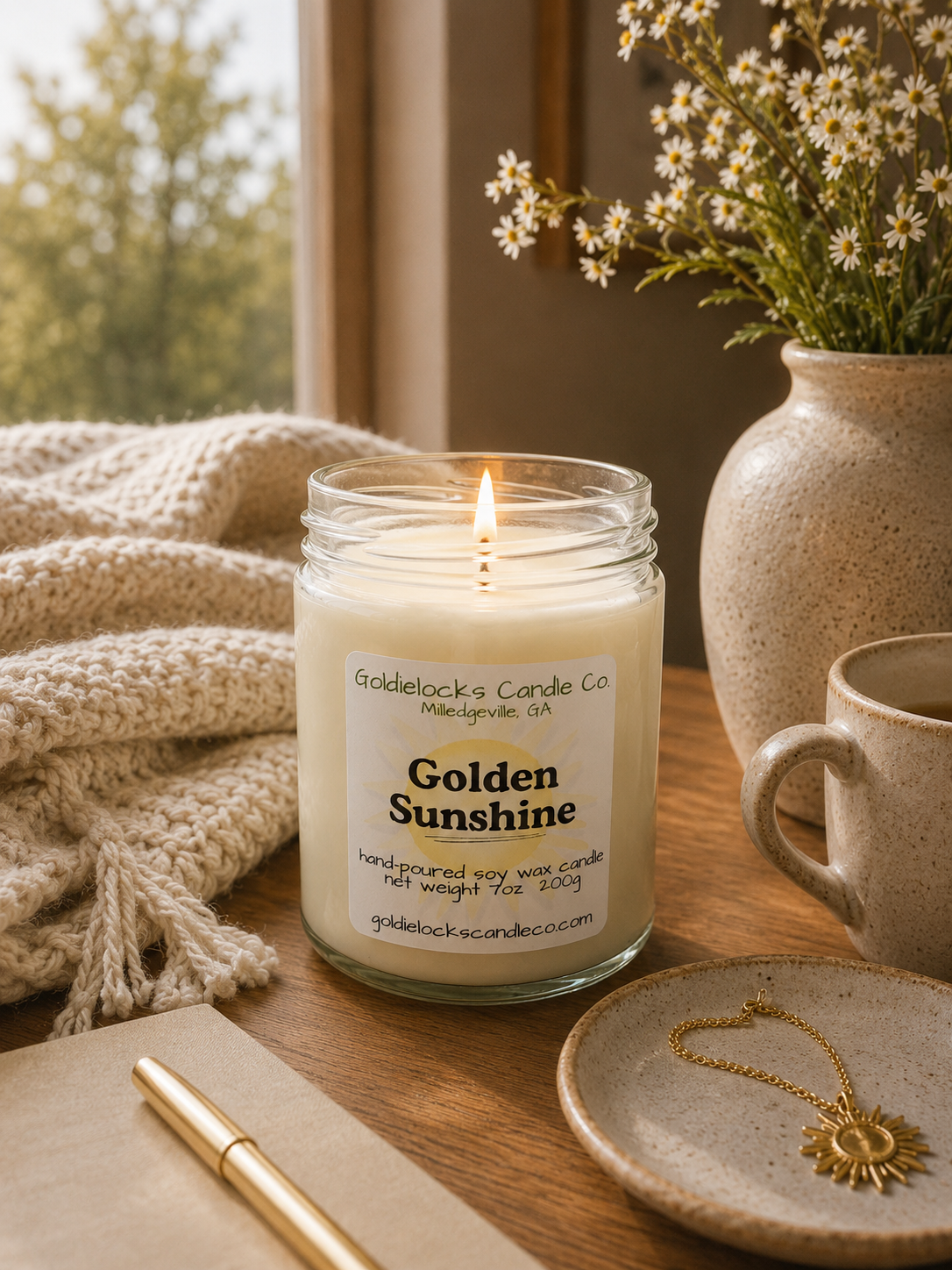 Golden Sunshine Lit Candle.png