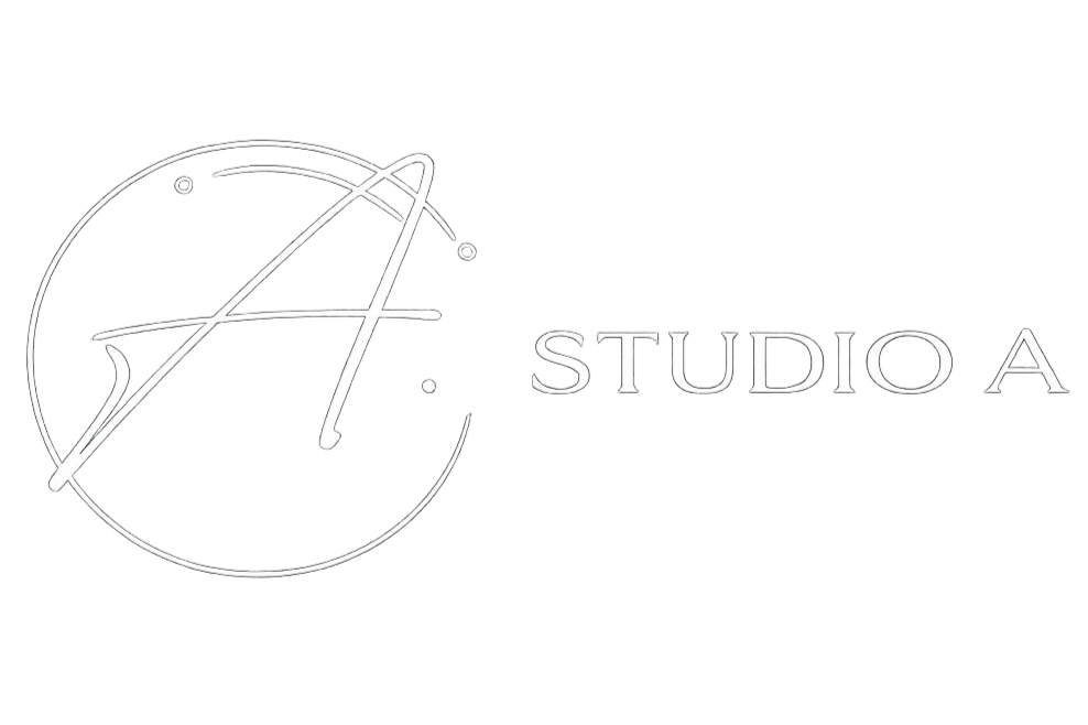 A logo for Studio A featuring a stylized letter A inside a circle with geometric lines and dots, alongside the text 'STUDIO A' in metallic silver.