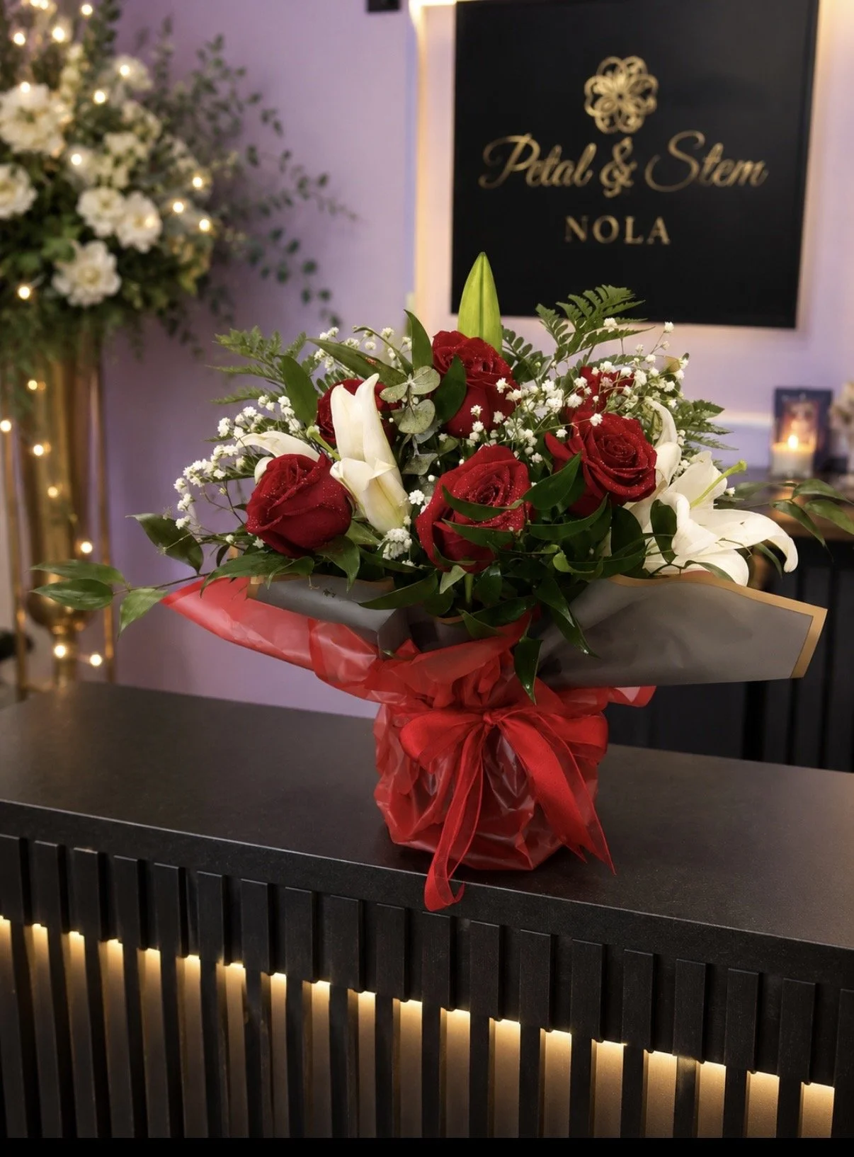 Classic Red Rose & Lily Bouquet