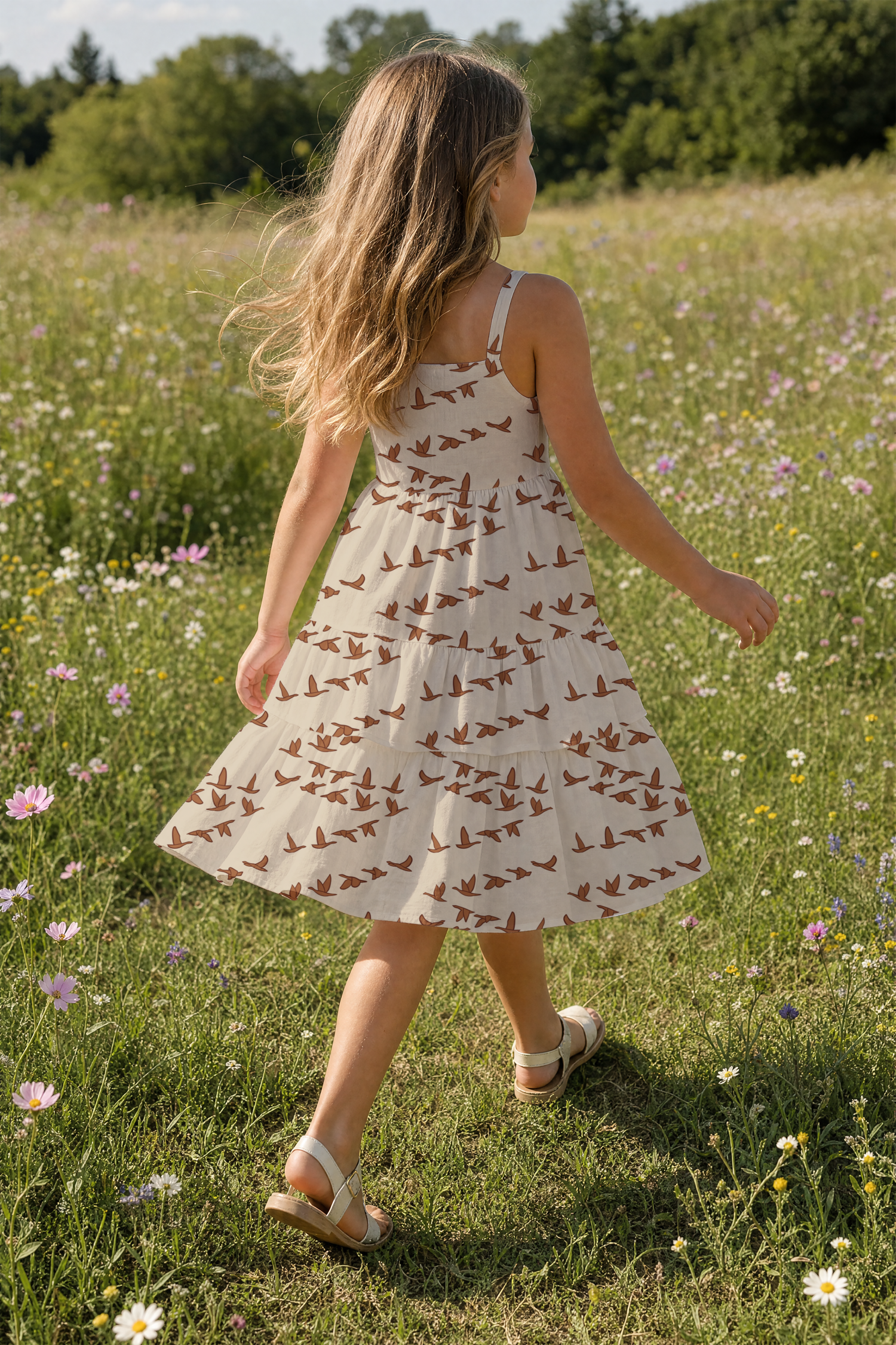 Migration:  Simple silhouettes of migrating birds sweep across the sky, bringing movement and a sense of seasonal change to the collection.