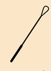 A black crochet hook on a light beige background.