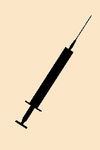 Silhouette of a syringe against a light background.