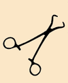 A simple line drawing of a stick figure with scissors