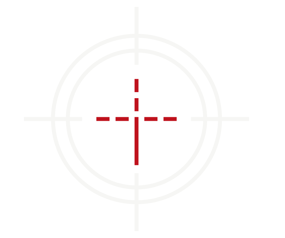 Crosshair target with concentric circles and dashed lines on black background.