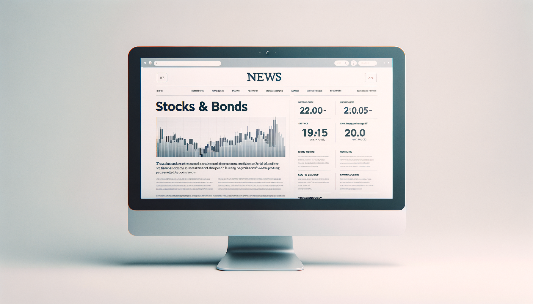 A computer screen displaying a financial news webpage with stock and bond data, a graph, and various financial statistics.