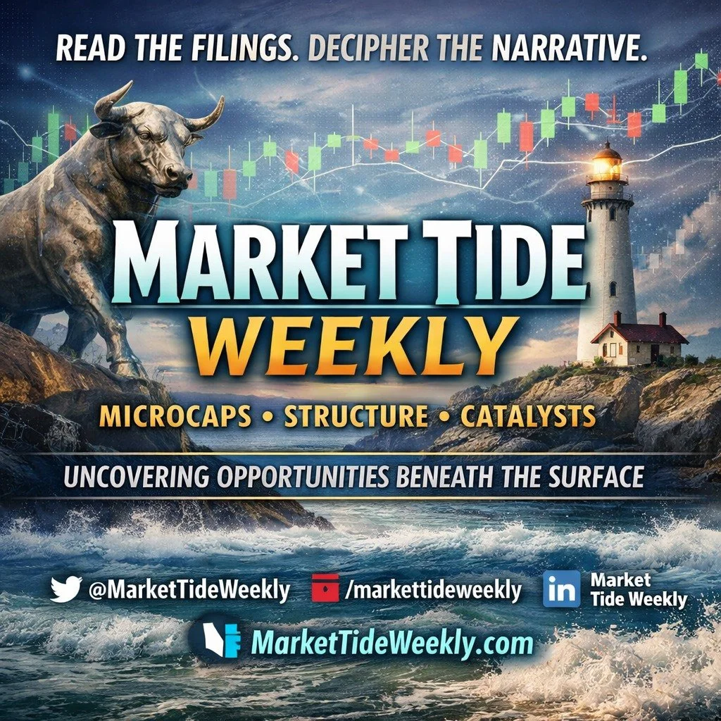 Market Tide Weekly 
Filings tell the story.
Narrative reveals the truth.
Every Tuesday and Thursday, we break down the structure, catalysts, and microcap signals shaping the week&rsquo;s tide.

Read the filings.
Decipher the narrative.
See what other