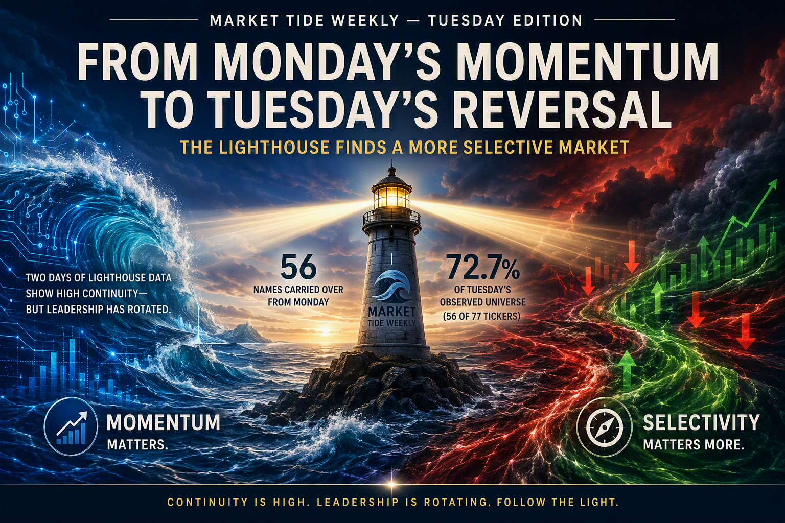 From Monday’s Momentum to Tuesday’s Reversal: The Lighthouse Finds a More Selective Market