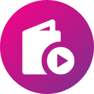 Icono de un libro con un símbolo de reproducción