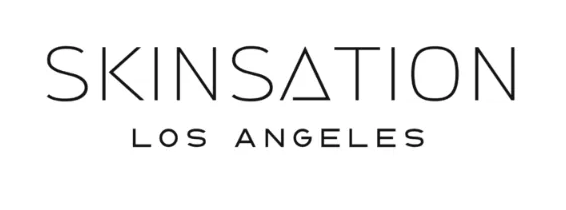 Skinsation Los Angeles logo with text in black on a white background.