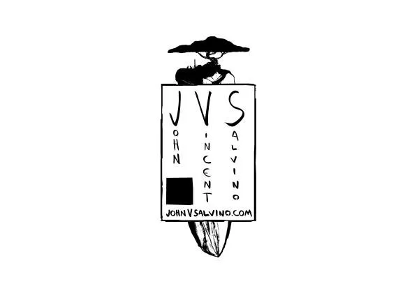 A stylized graphic with a tree-like top and a rectangular body displaying the text 'John V. Salvino' and a website URL 'johnvsalvino.com'.