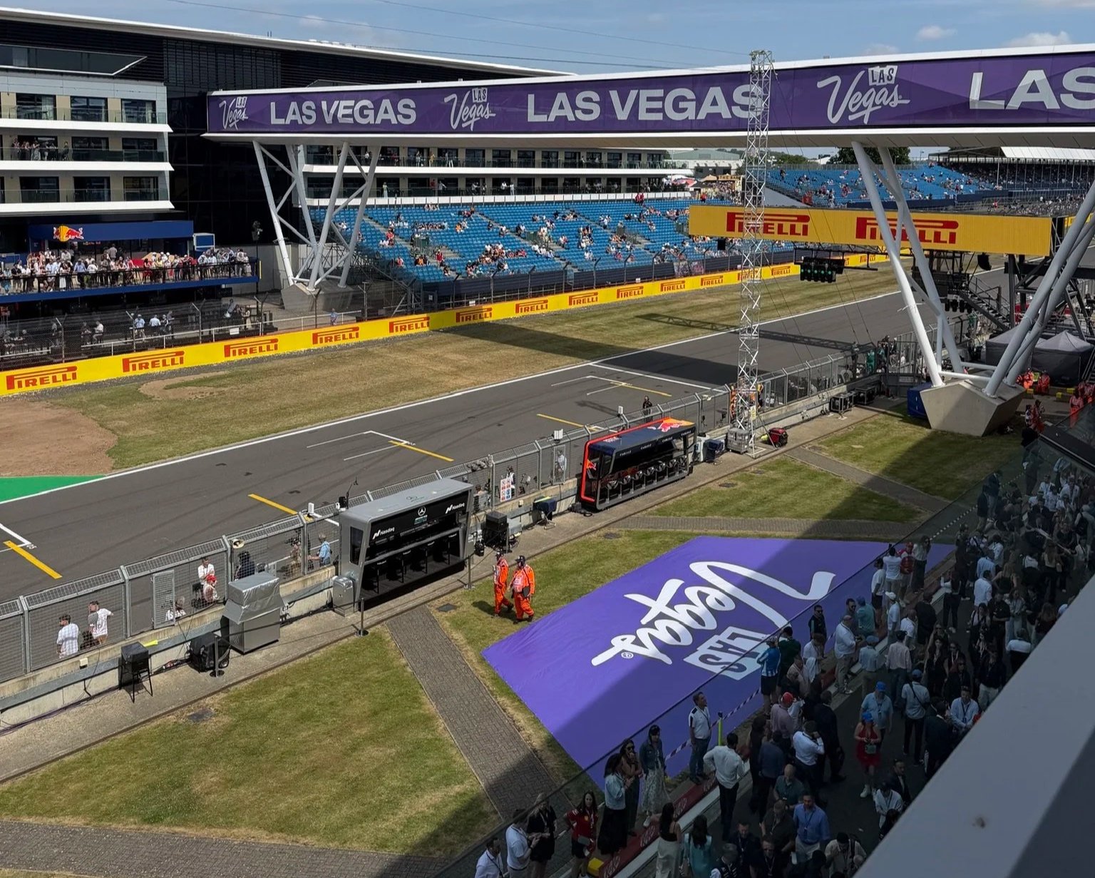 Silverstone F1 Paddock Club Pirelli lounge start finish straight view