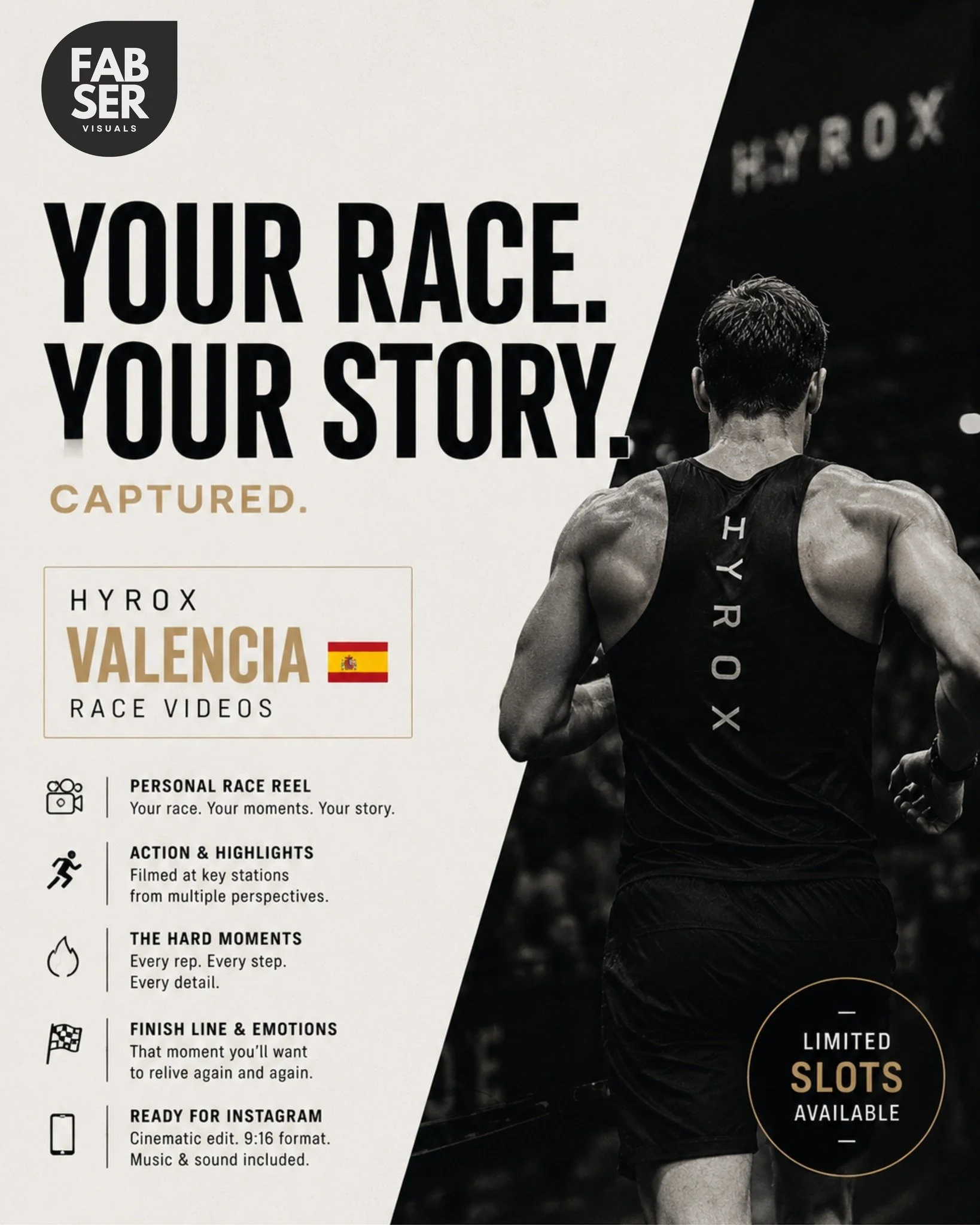 YOUR RACE. YOUR STORY. 🎥
Racing HYROX Valencia? 🇪🇸
I&rsquo;ll be there to capture your race &mdash; the action, the pain, the emotions and that finish line moment.
🎥 Personal Race Reel
🔥 Your biggest moments
📱 Ready for Instagram
Limited slots 