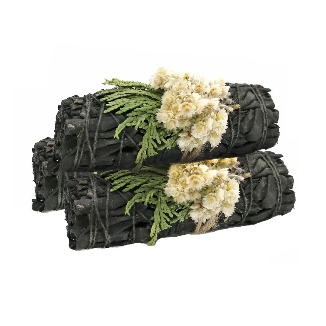 White Sage Smudge Stick, Black & Cedar - Midnight