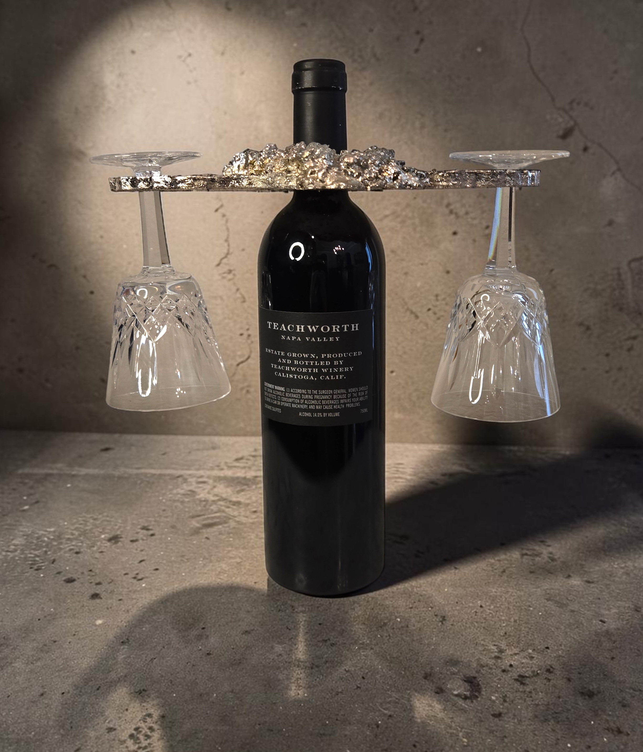 Crystal Wine Bottle & Glass Display | Concrete Collection | Dining & Entertaining