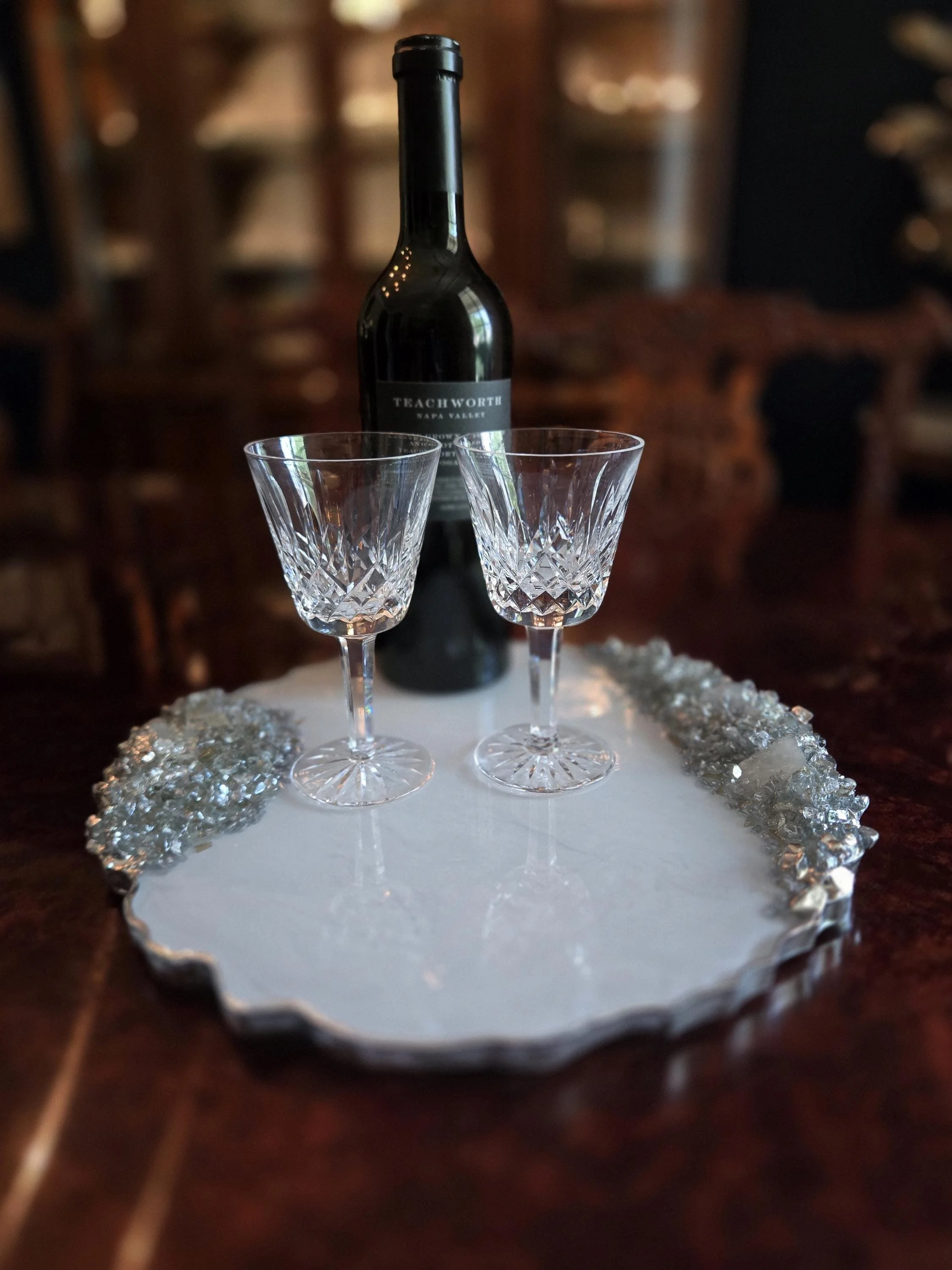 Luxury Quartz Crystal Edge Tray | Silver