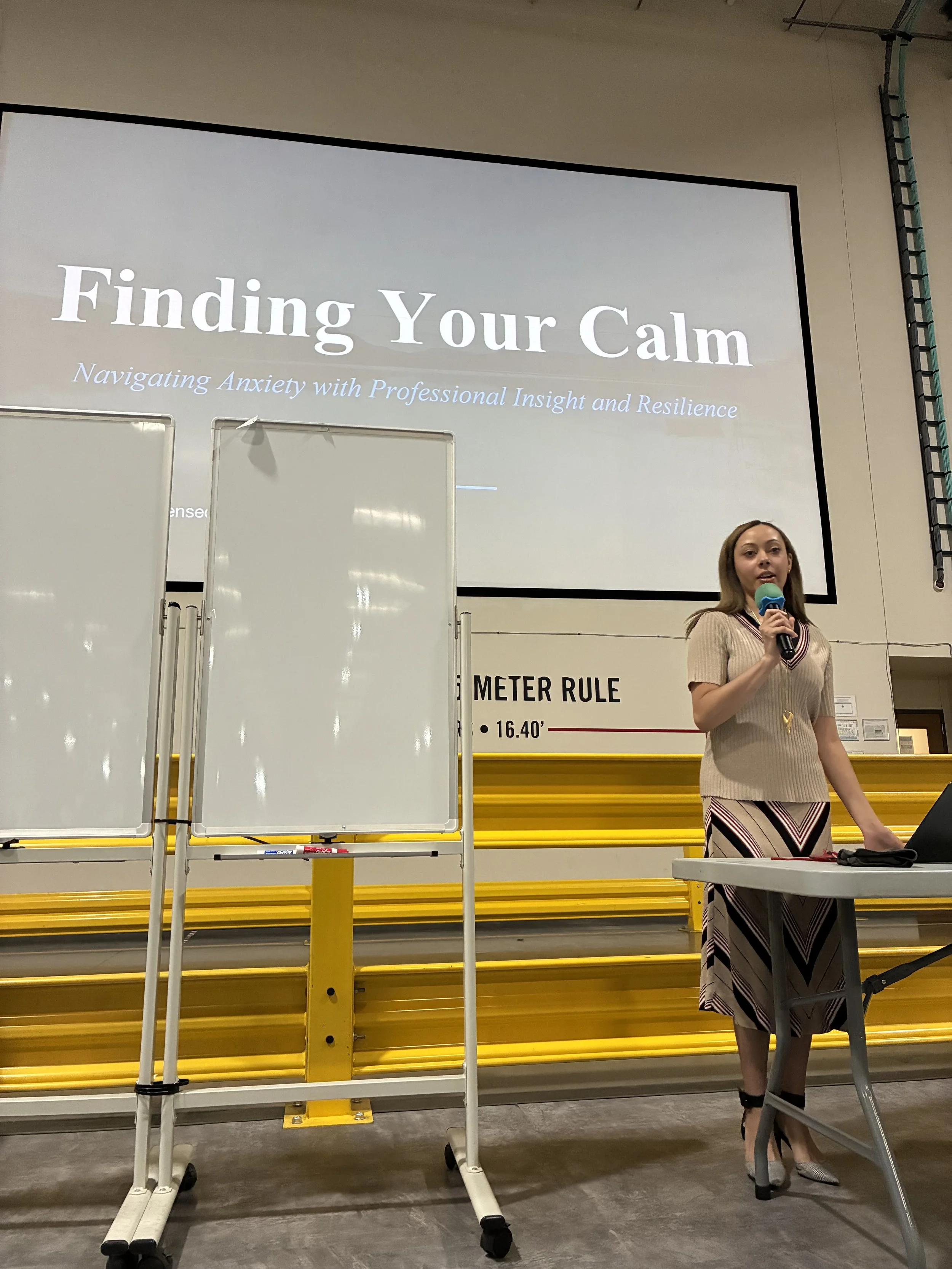 Intentional Therapy clinicians presenting the Find Your Calm anxiety workshop at L’Oréal in Dallas