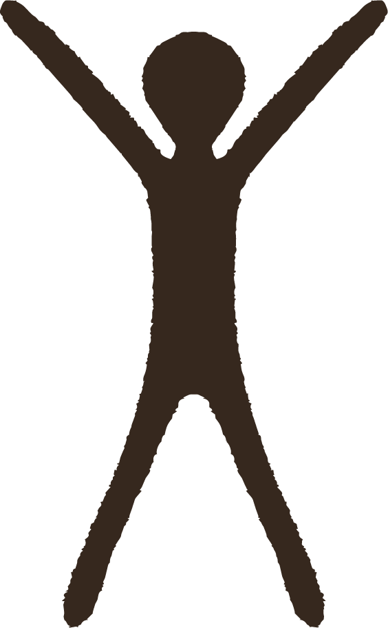 Silhouette of a person with arms raised in a yoga or celebratory pose.