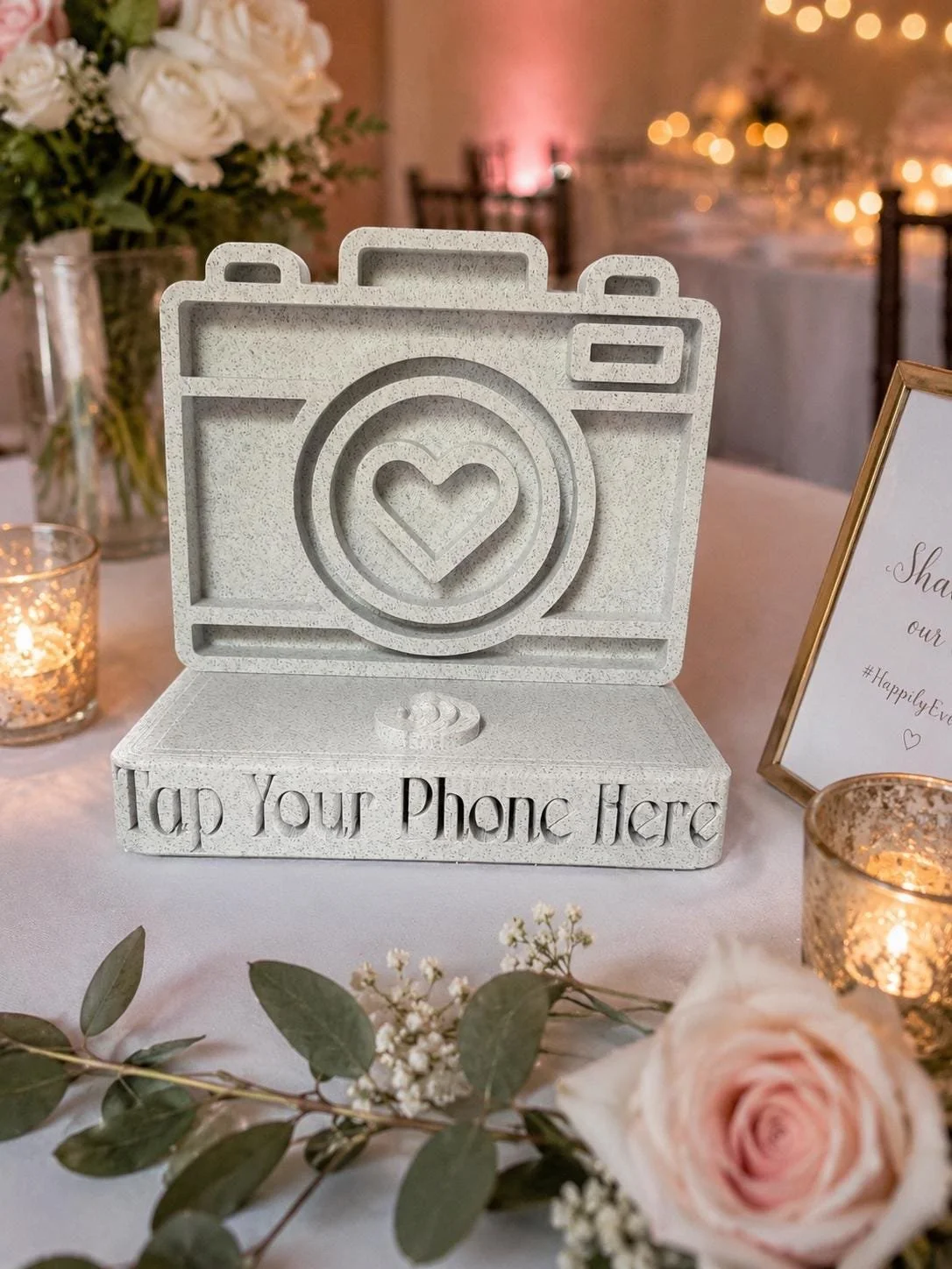 Photo Sharing Sign Wedding | Custom Event Photo Upload Stand for Guest Photo Sharing | Elegant Reception Décor