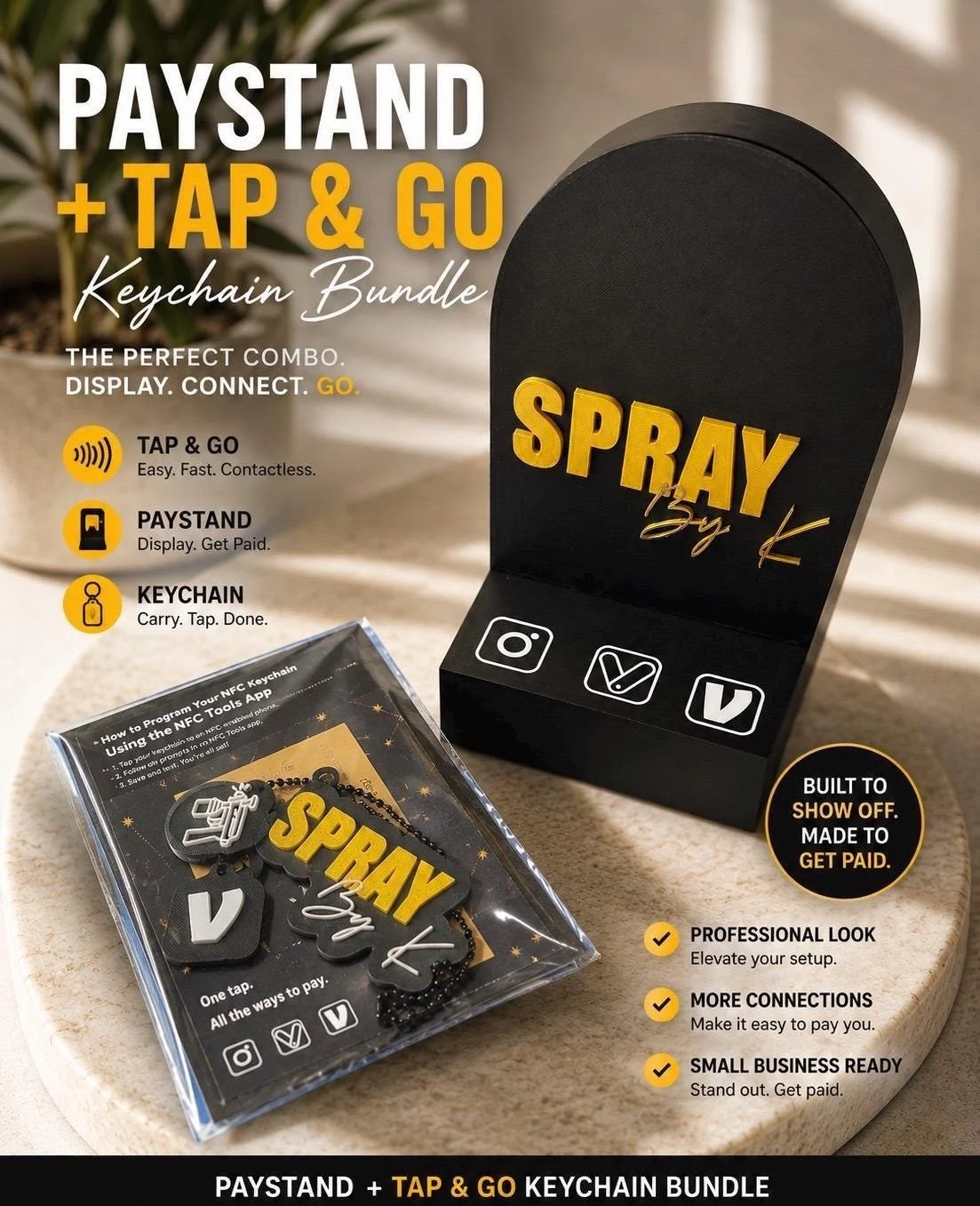 NFC Business Card Keychain Bundle for Small Business Display | Custom Paystand + Tap & Go Facilitation