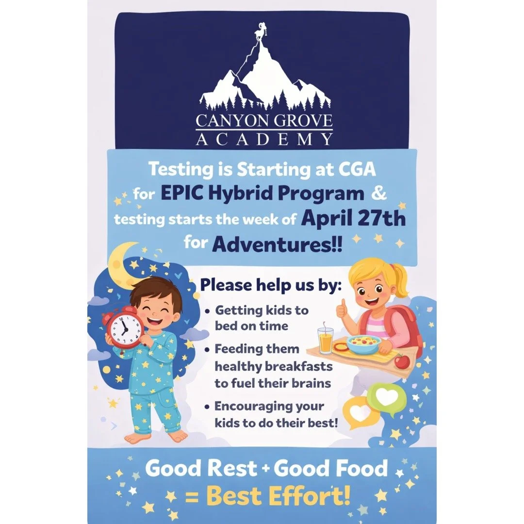 Hello Families,
End of the year testing is starting up at CGA! If you have any questions on specific testing dates, please reach out to your child's teacher as it is different for everyone! 

"A student is not defined by a test score, but they a