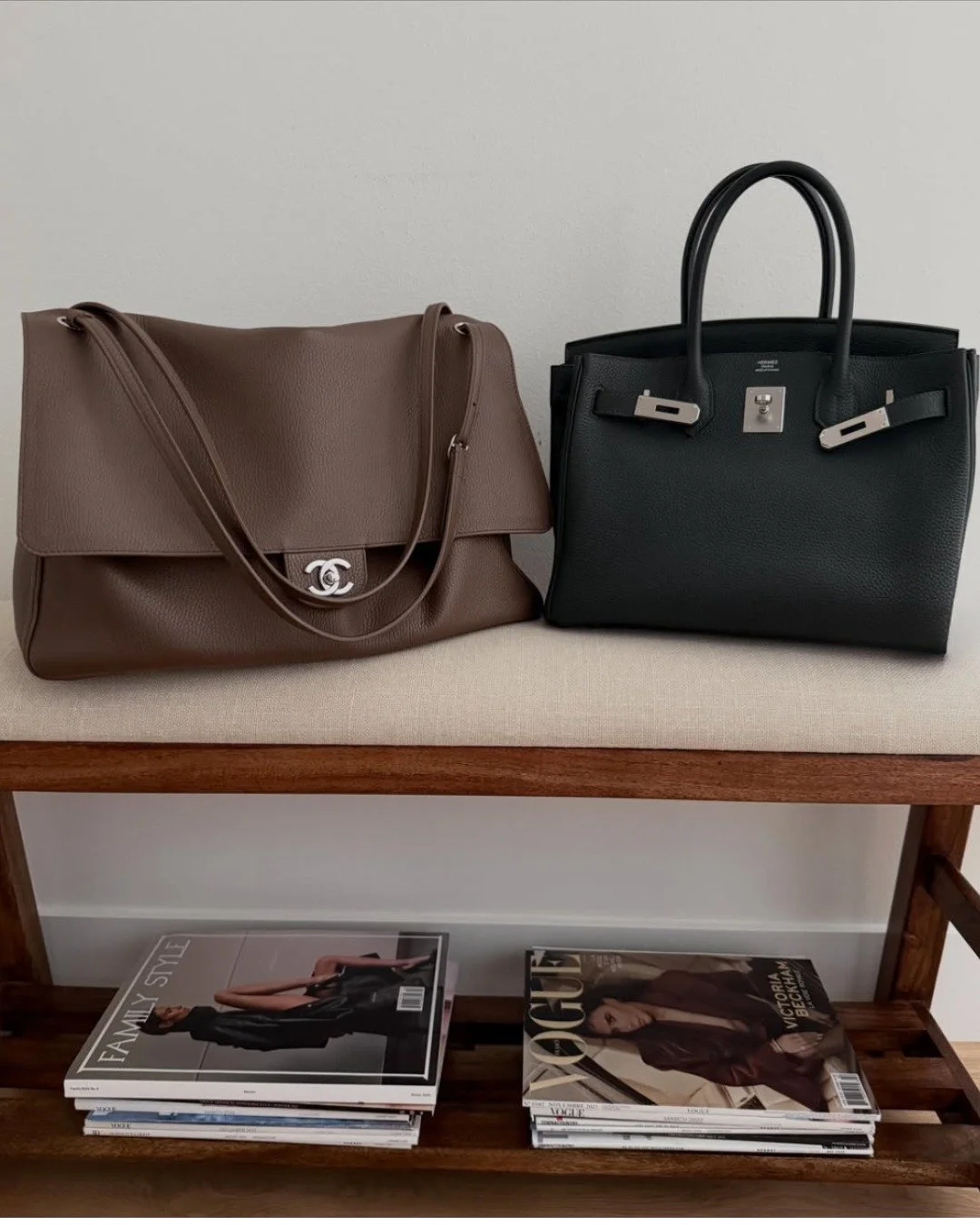 Two best friends. 👯&zwj;♀️ 
Ms. Chanel Maxi Flap + Ms. Birkin 30.

Photo: @bobbyschuessler