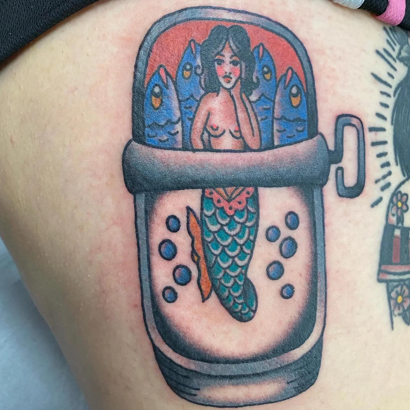 Tin Can mermaid 🧜&zwj;♀️ by @sietomaldonado We have Sieto on walk-ins all day today, before we get to celebrate Memorial Day Monday! 
Open 12pm - 8pm