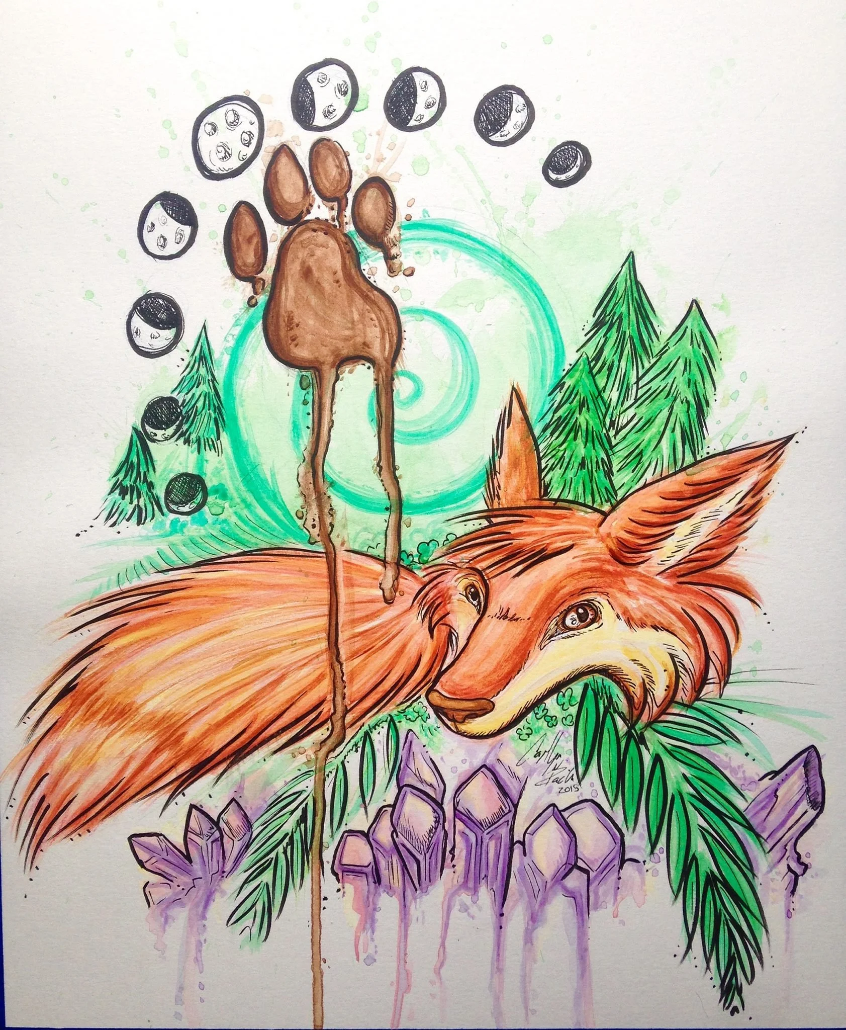 "Forest Fox"
Live Painted at an event at Casa Nueva in Athens Ohio
11x15inch cold pressed paper
Mixed Media