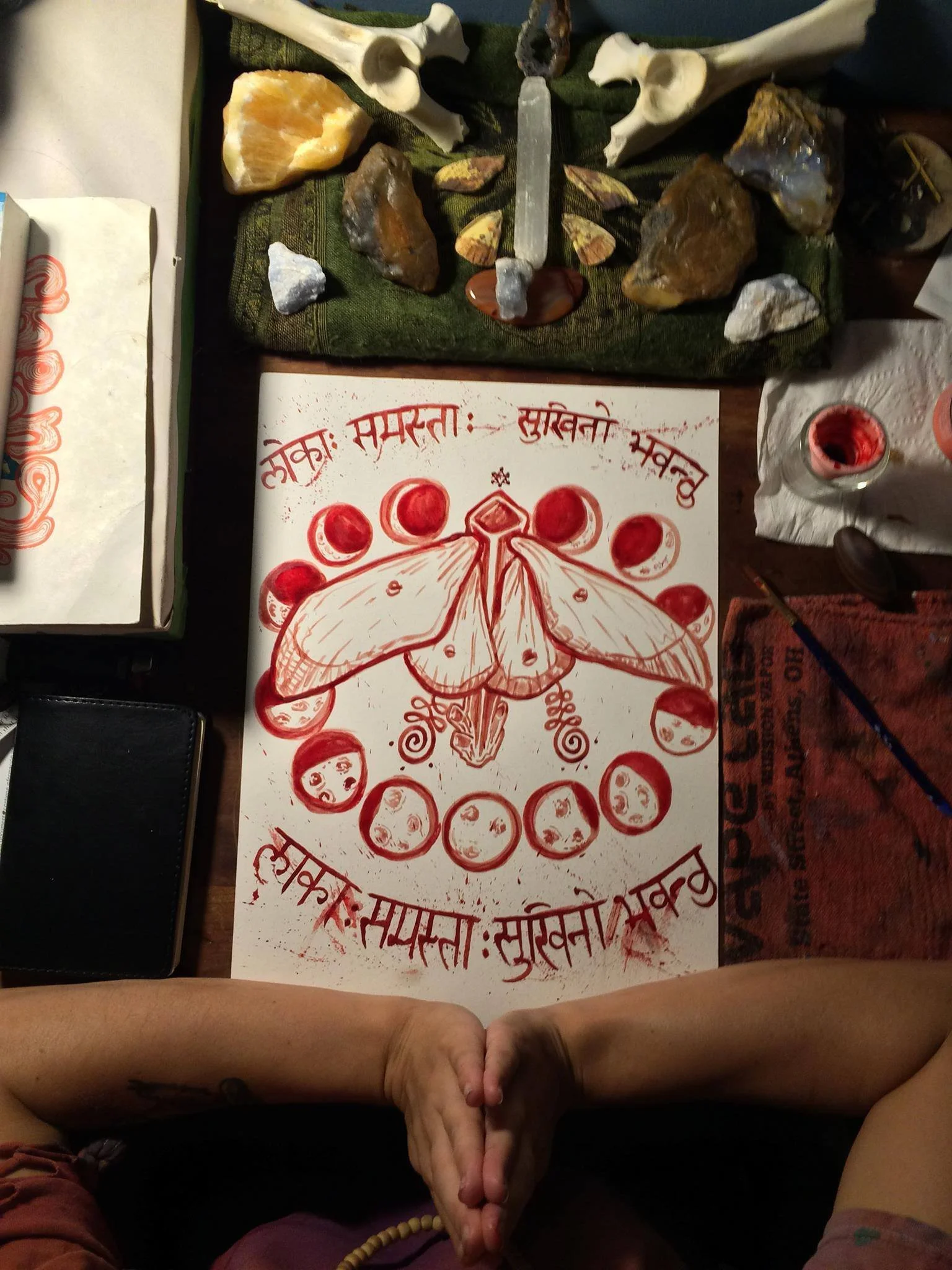 "May All Beings Be Happy and Free"
12x16inch menstrual blood on paper