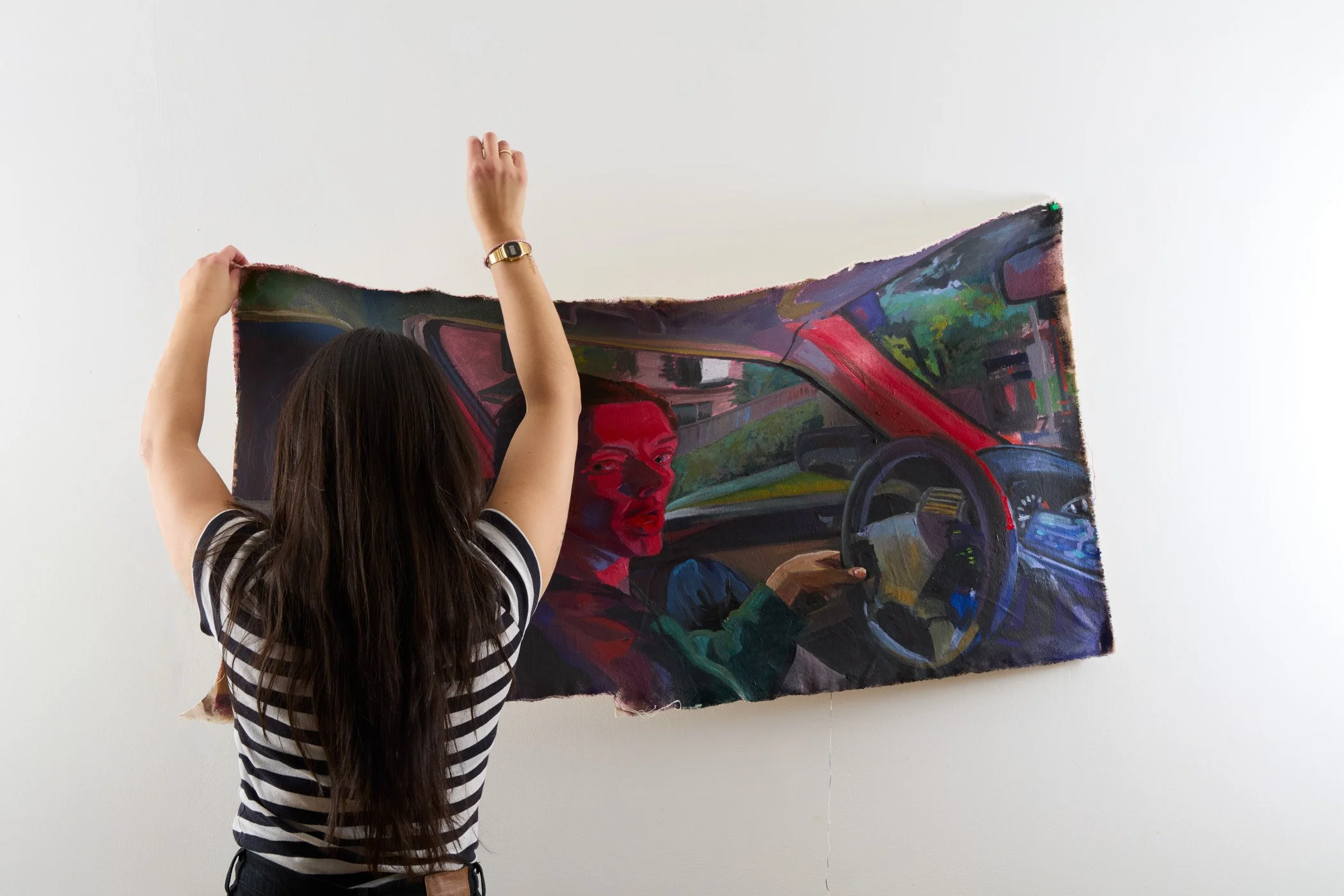 Zara Woodhead, Kristin in her Car, oil painting, art