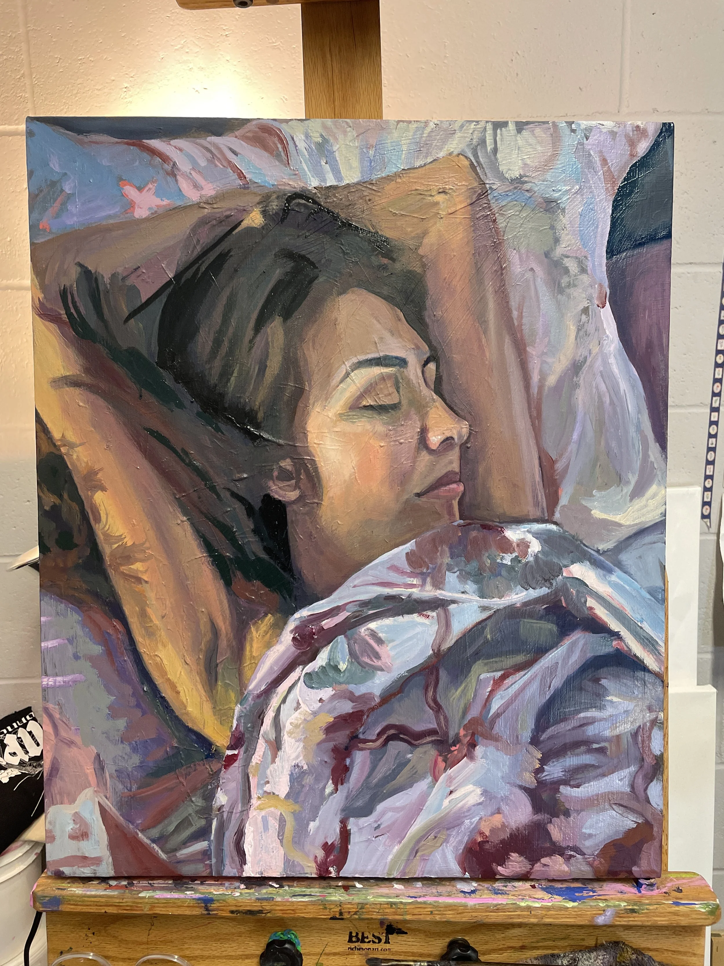 Zara Woodhead, Anjoulie, girl, sleep, friend, art, oil paint,