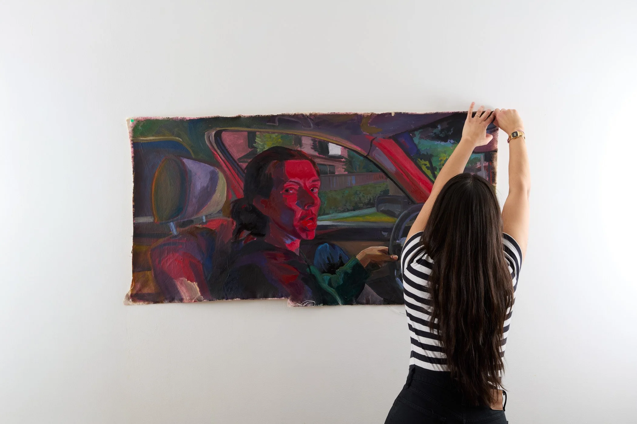 Zara Woodhead, Kristin in her Car, oil painting, art