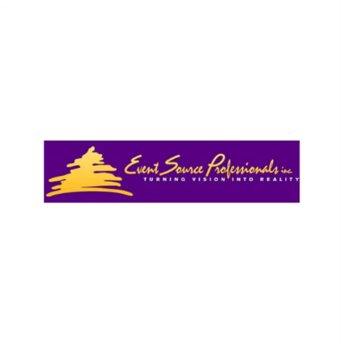Logo with yellow stylized tree and purple background, featuring gold cursive text 'Event Source Professionals Inc.' and the tagline 'Turning Vision Into Reality'.