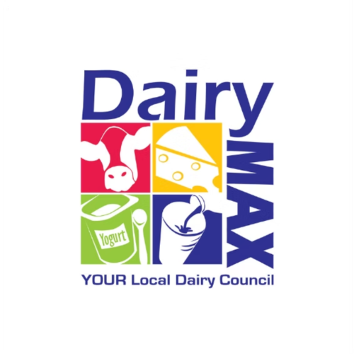 Logo for Dairy MAX showing illustrations of a cow, cheese, yogurt, and milk with the text "Dairy MAX" and "Your Local Dairy Council".