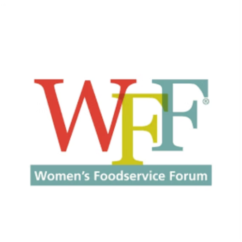 Logo of Women's Foodservice Forum with large red 'W', yellow 'F', and teal 'F' letters and a teal banner reading 'Women's Foodservice Forum'.