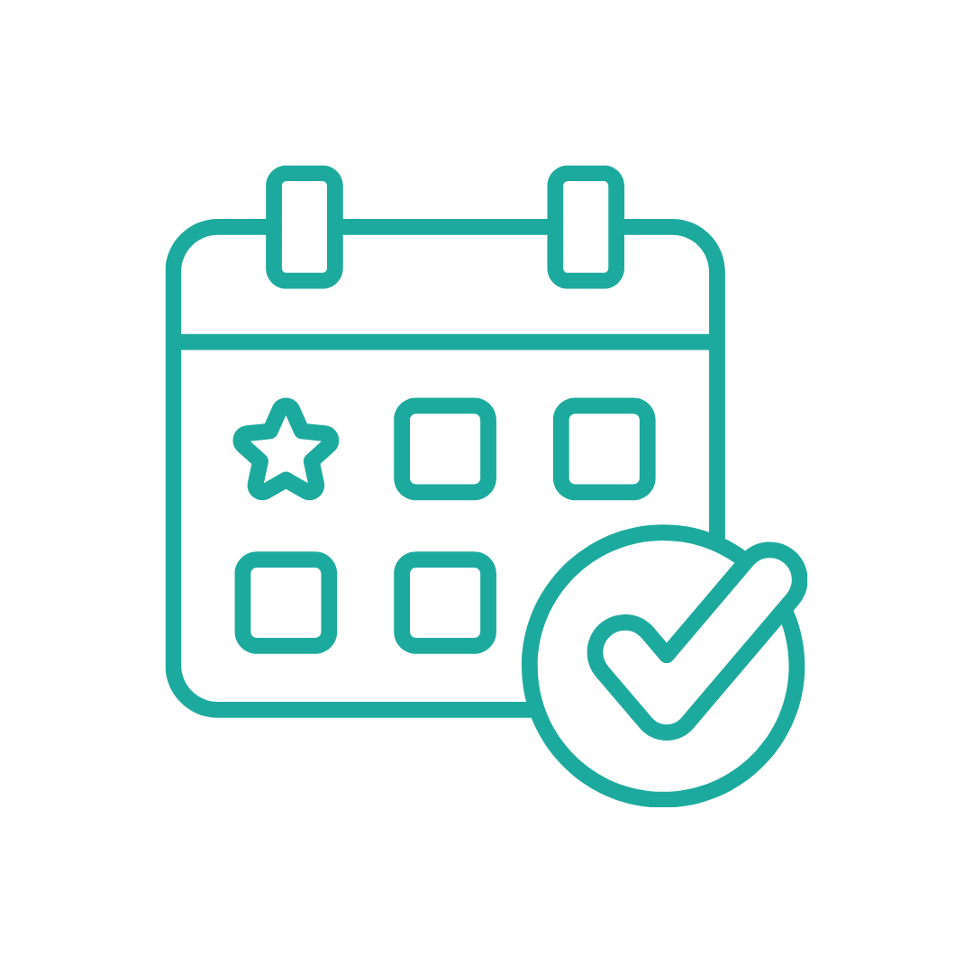 Calendar icon with checkmark and a star on one date.