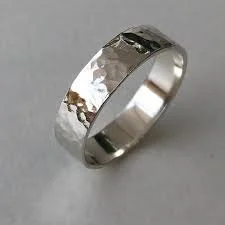Hammered Silver Thick Band Ring
