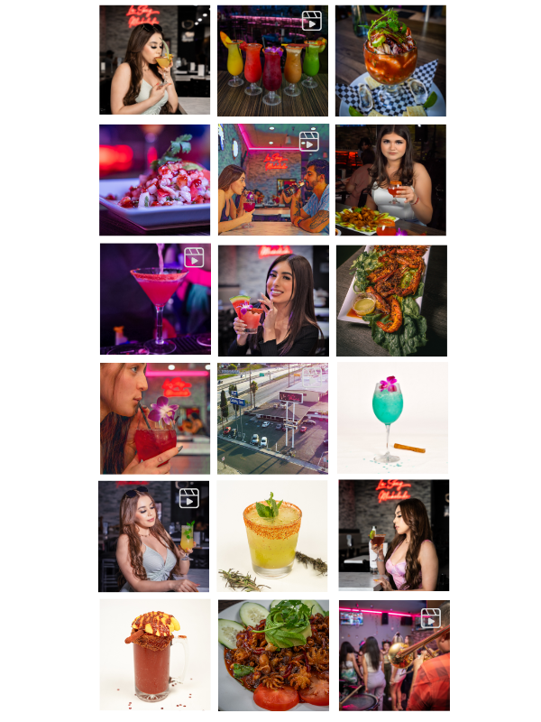 A collage of images featuring cocktails, drinks, and social scenes at a bar or club, including women enjoying beverages, colorful cocktails, a dining scene, and nightlife elements.