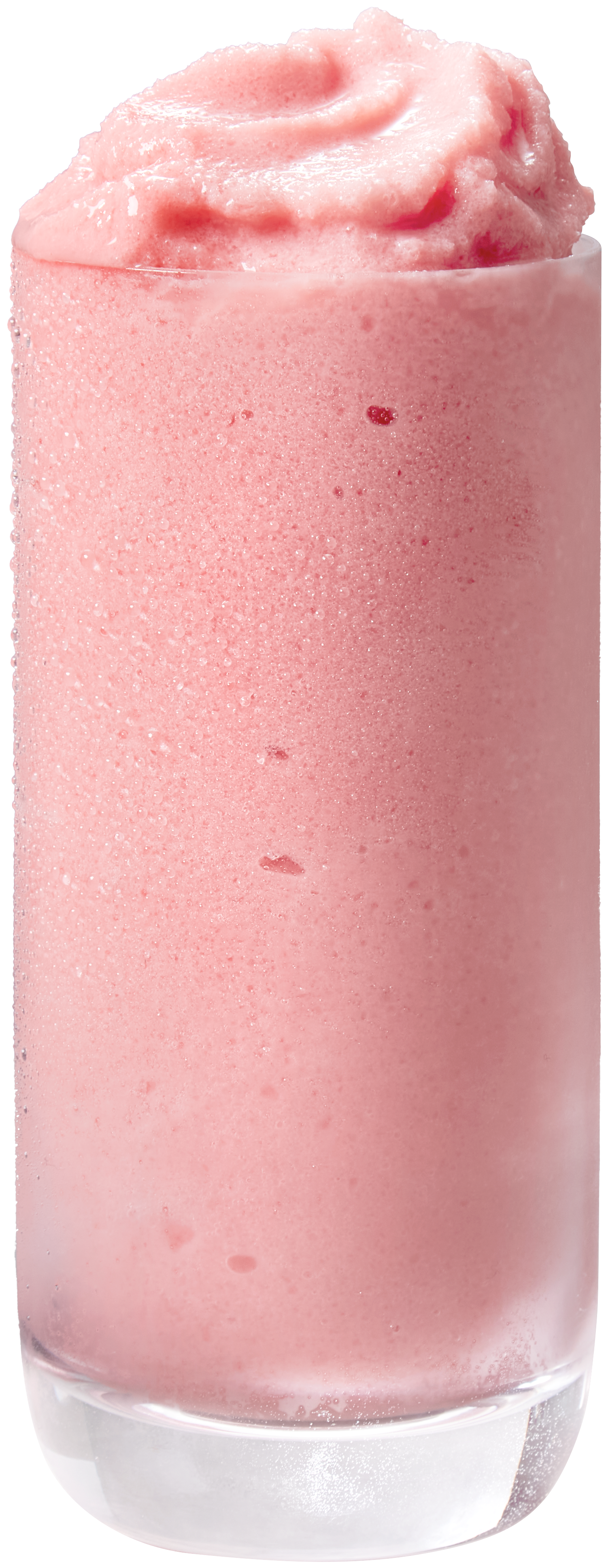 A tall glass of pink slushy ice drink.