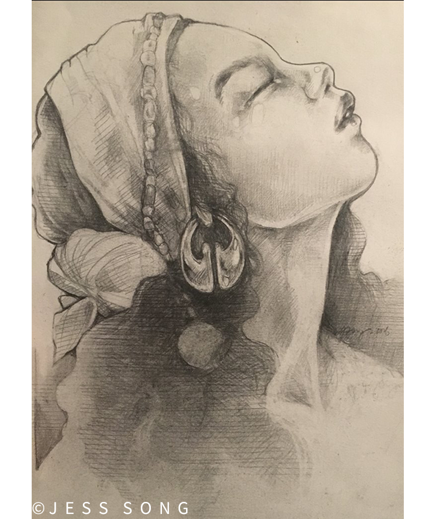 Woman wearing LingLing-O earring, 2016