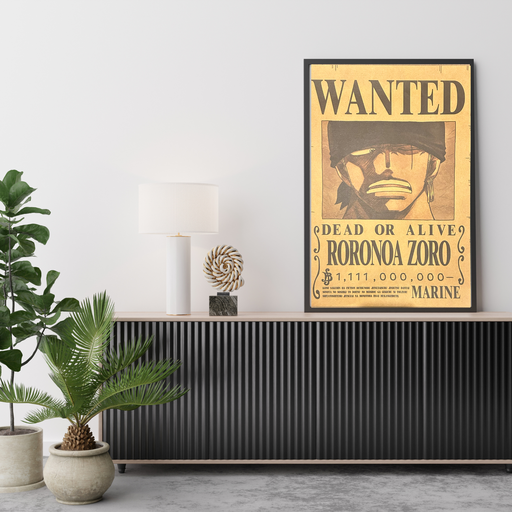 Gerahmtes Anime Poster One Piece Zorro 30x45 cm Schwarzer Rahmen