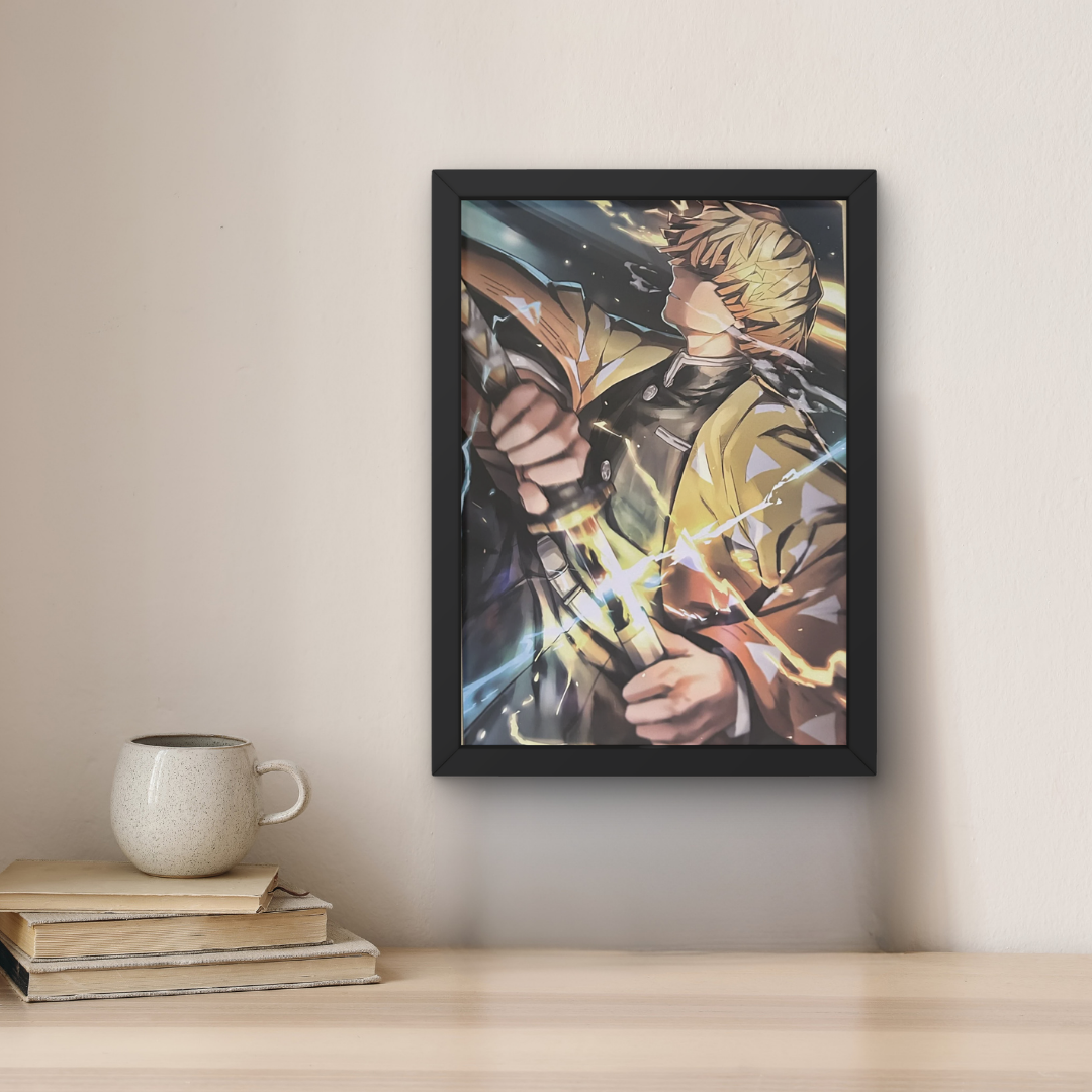 Gerahmtes Anime Poster Zenitsu 30x45 cm Schwarzer Rahmen