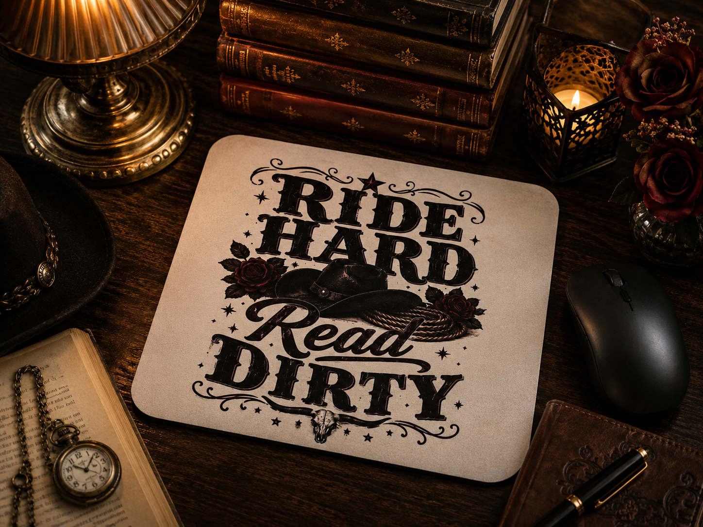 Ride Hard, Read Dirty Mouse Pad | Cowboy Romance Reader Desk Accessory