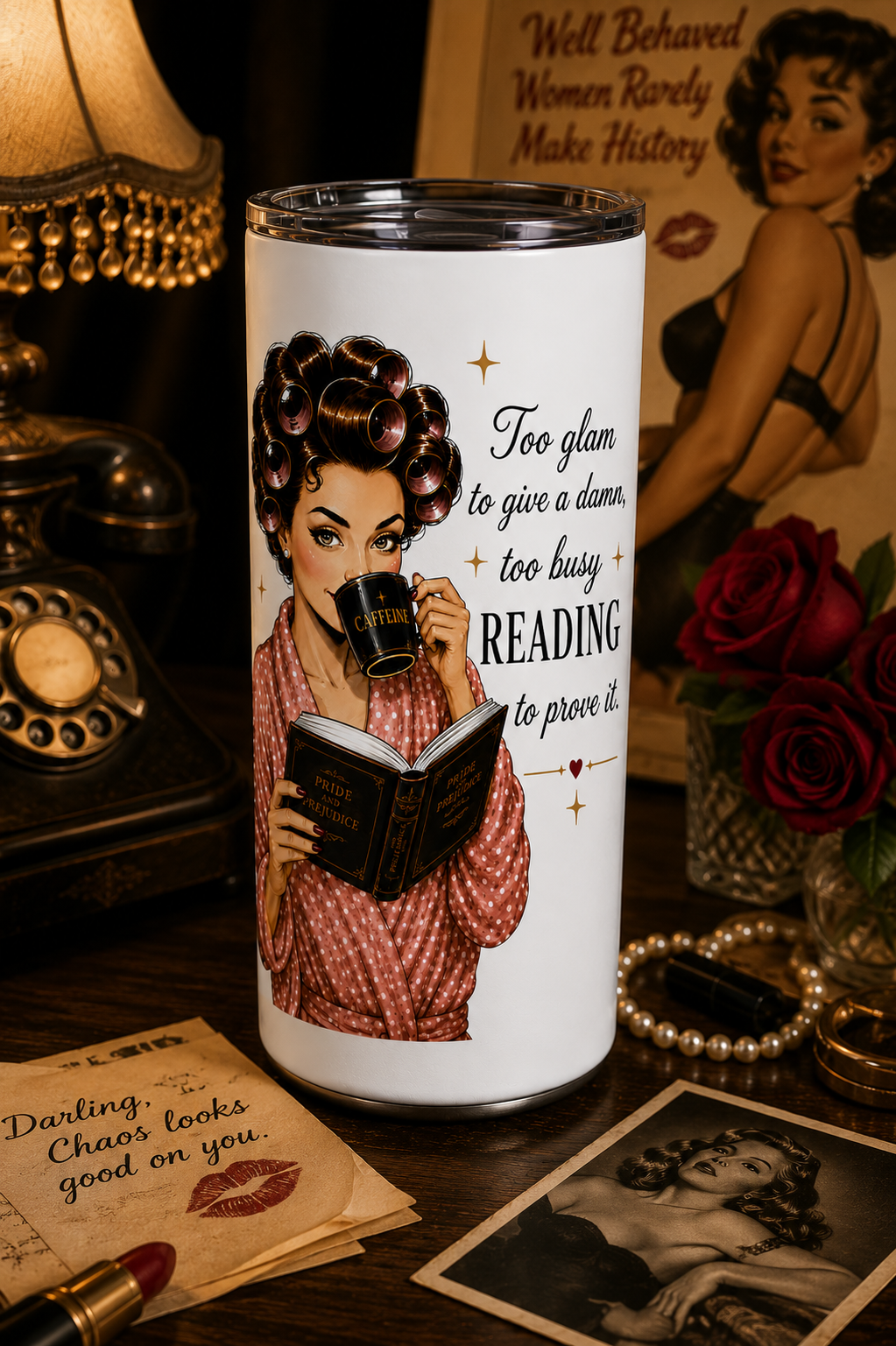 Too Glam to Give a Damn, Too Busy Reading to Prove It™ | 20 oz Skinny Tumbler