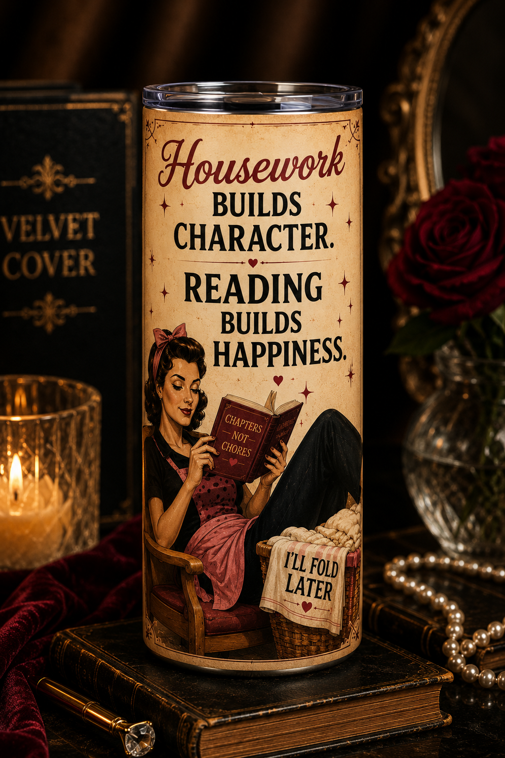 Housework Builds Character, Reading Builds Happiness™ | 20 oz Skinny Tumbler