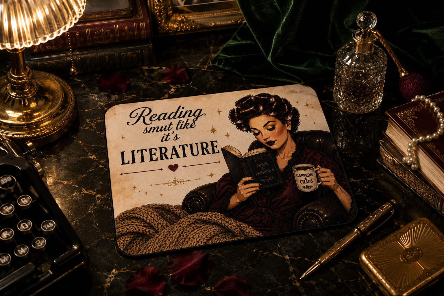 Reading Smut Like It's Literature Mouse Pad | Vintage Glamour Book Lover Desk Accessory
