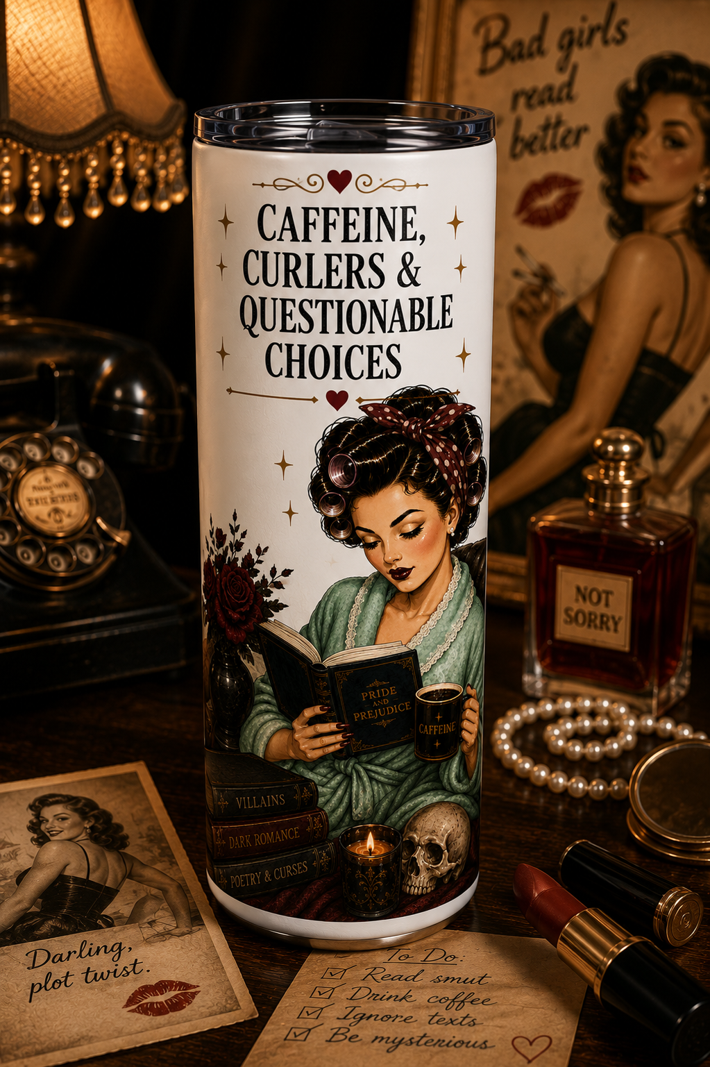 Caffeine, Curlers & Questionable Choices™ | 20 oz Skinny Tumbler